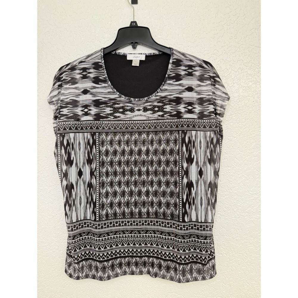CJ Banks Black & White Pattern Blouse‎ Top Lightweight Size X (14W)